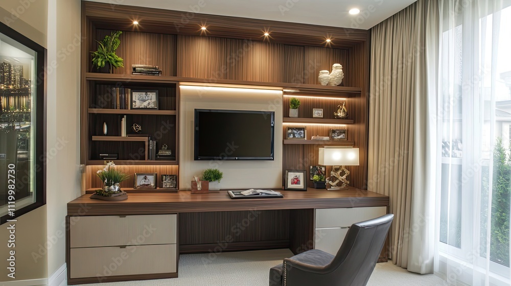 Modern Home Office Design With Built In Desk And Shelving Modern Home Office Design With Built In Desk And Shelving