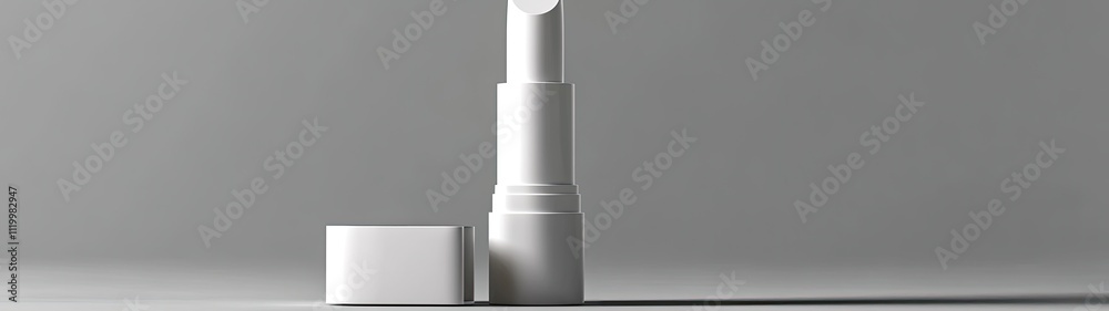 White lip balm tube with cap on a grey background. White lip balm tube with cap on a grey background.