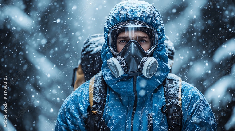 Man in Winter Gear during Snowstorm Man in Winter Gear during Snowstorm
