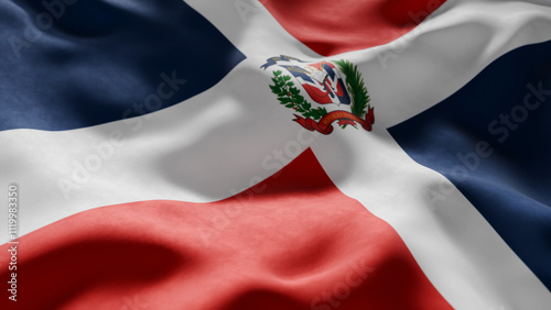 Close-up of Waving Dominican Republic flag