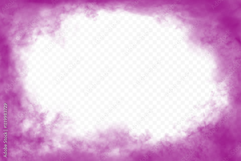 Deep pink realistic clouds around the horizontal ractangular frame with empty oval space in the middle. Vector cloudiness isolated on transparent background Deep pink realistic clouds around the horizontal ractangular frame with empty oval space in the middle. Vector cloudiness isolated on transparent background