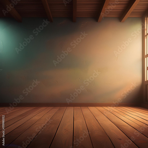 empty room with sunlight and wooden floor and beige walls