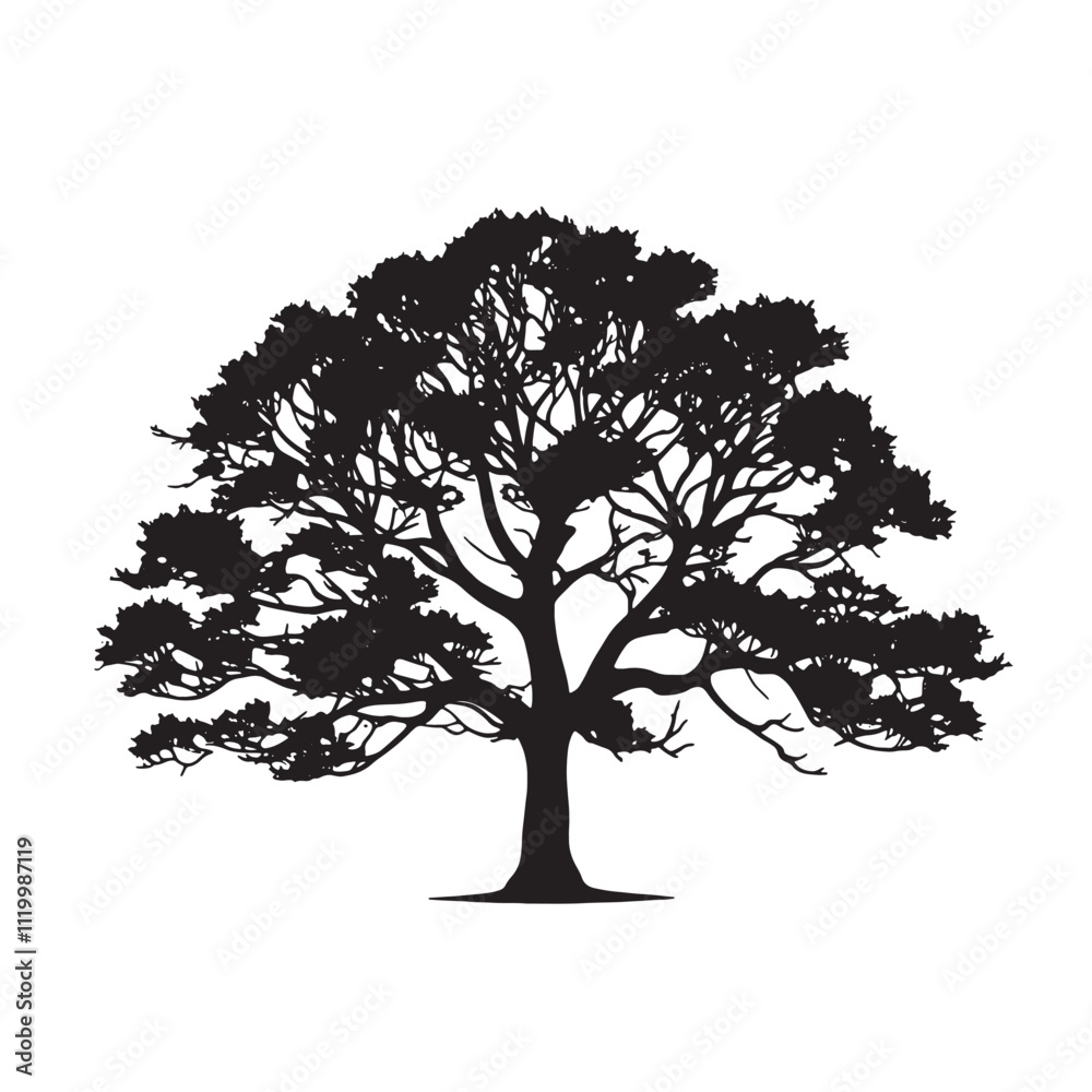 Obraz premium Rustic Oak Tree Silhouette Illustration