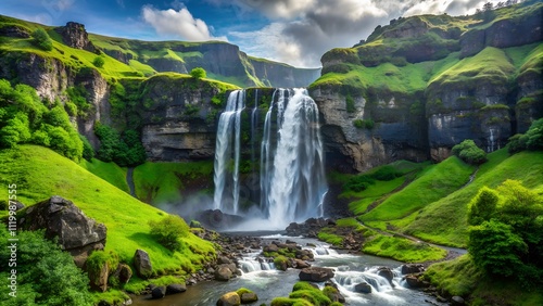 Cascading Splendor: Majestic Waterfalls Amidst Verdant Cliffs