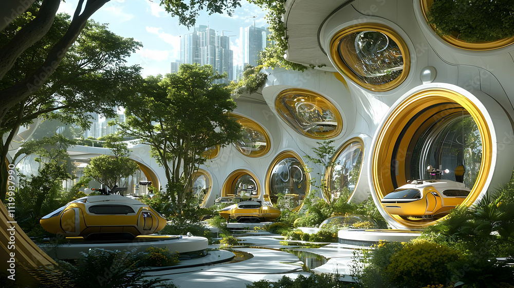 Fototapeta premium Futuristic City Oasis 3D Illustration