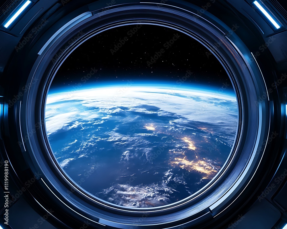 Earth viewed from spaceship porthole. (1) Earth viewed from spaceship porthole. (1)