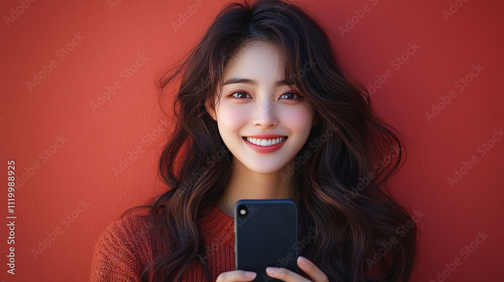 Young Korean Woman Smiling with Long Wavy Hair Young Korean Woman Smiling with Long Wavy Hair