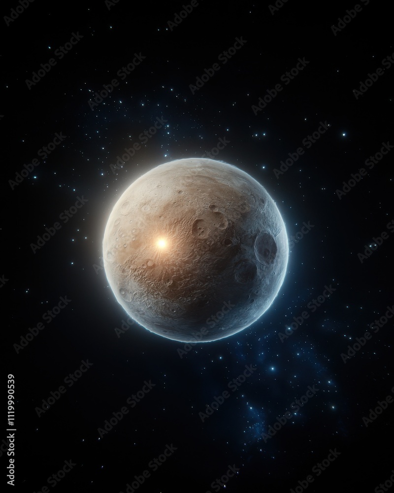 Cinematic view of faintly glowing pluto in cosmic space astronomical art dark environment celestial perspective Cinematic view of faintly glowing pluto in cosmic space astronomical art dark environment celestial perspective