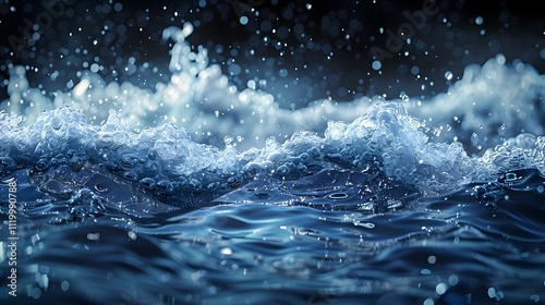 Transparent Water Surface Overlay with Splashing Droplets and Rippling Waves