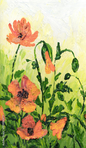 Oil painting. Red poppies in the field
