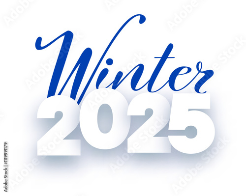 Vector illustration of Winter 2025 featuring elegant blue script and bold white numerals with a clean, frosty feel.