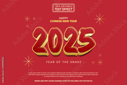 Editable text effect 2025 Chinese New Year 3d cartoon template style modern premium vector photo