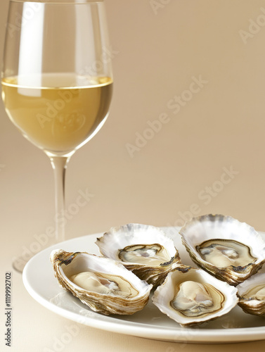 A plate of fresh oysters paired with a glass of crisp dry white wine. The perfect summer seafood platter.