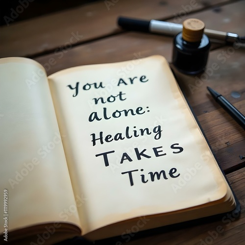 book with a pen on the table, you are not alone healing takes time