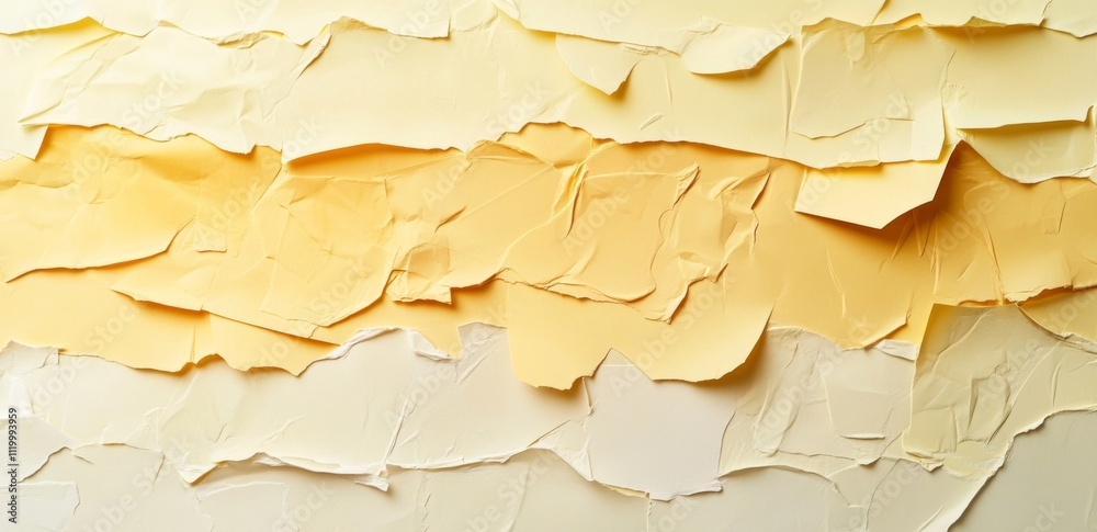 Yellow and Beige Sticky Notes in Abstract Collage Style on White Background. Front View, Various Shades of Brown Paper with Tape. Yellow and Beige Sticky Notes in Abstract Collage Style on White Background. Front View, Various Shades of Brown Paper with Tape.
