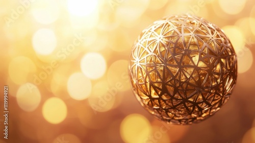 Golden globe with intricate design on a soft blurred background