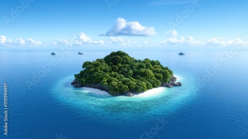 A serene tropical island surrounded by clear blue waters.