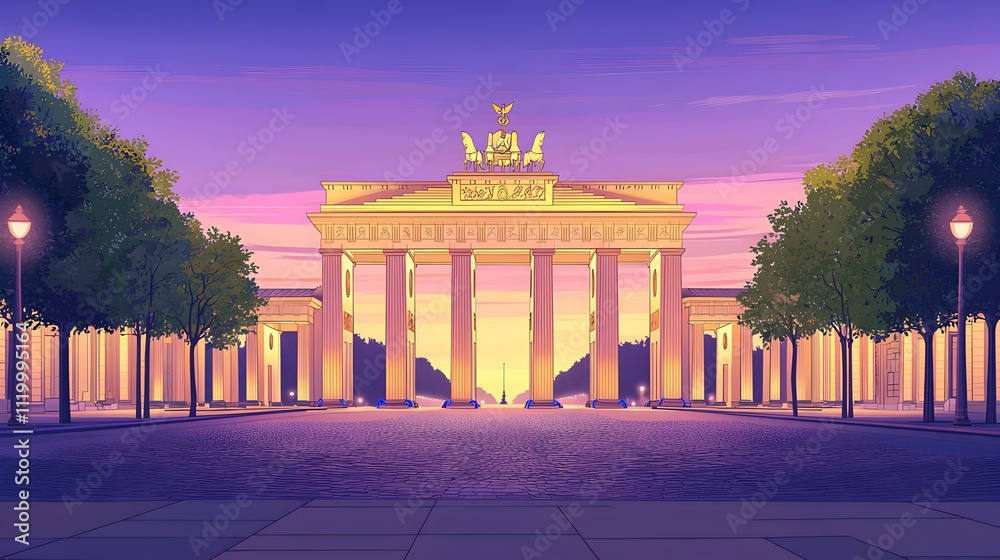 Obraz premium A large archway with two statues of horses on top