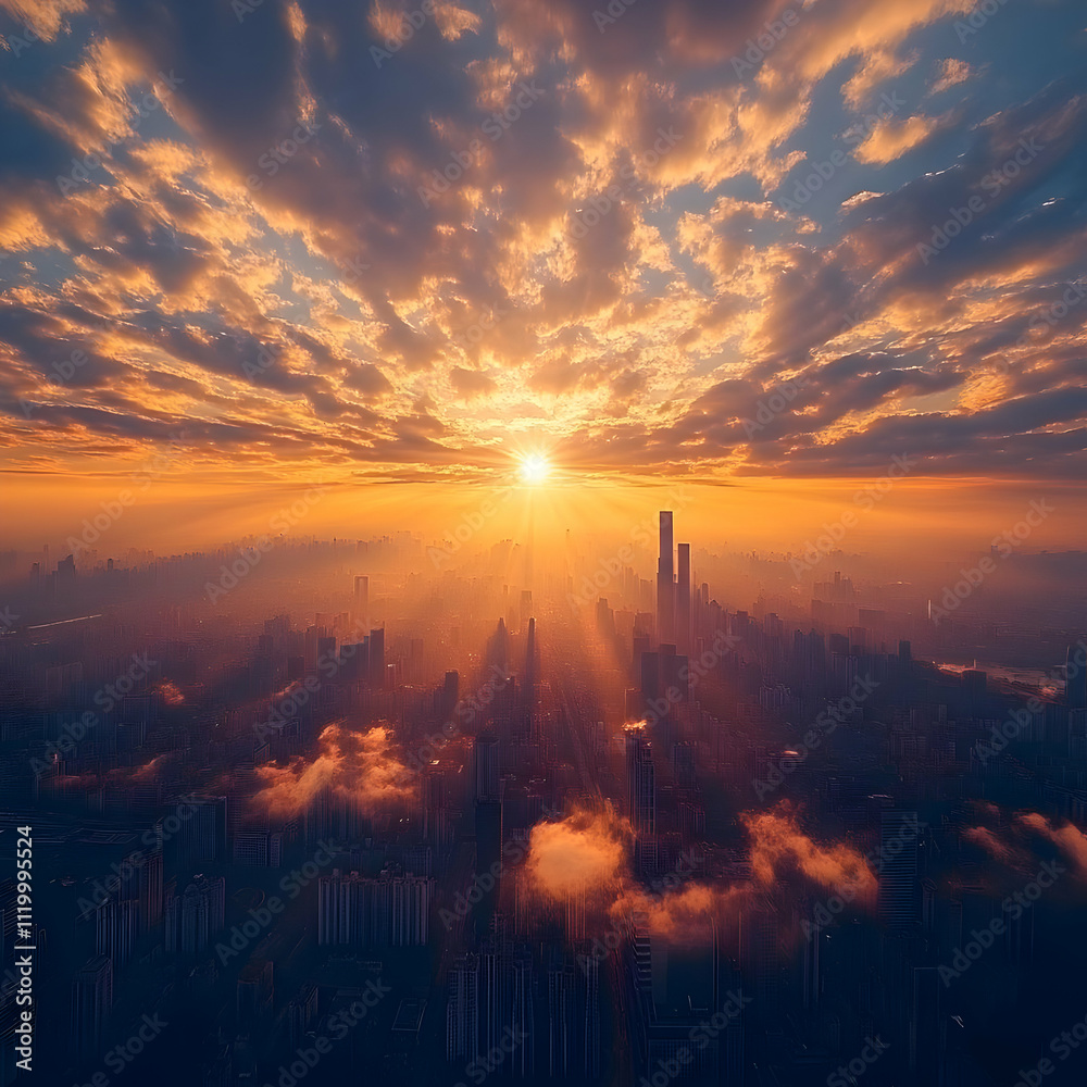 Fototapeta premium Cityscape Sunrise Illustration