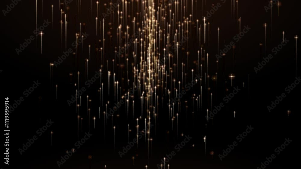 Rising bright gold particles of stars, animation of shimmering dust and shiny dots, rain of orange particles, glitter. animation