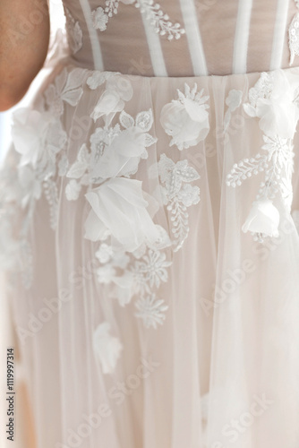 stylish beautiful pattern on white wedding dress