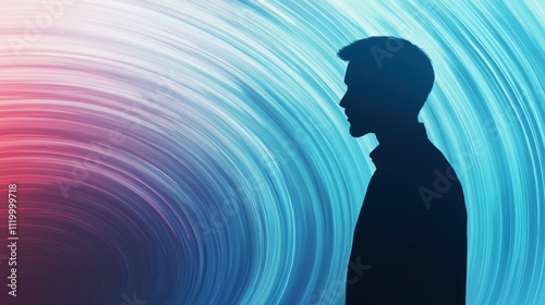 Futuristic AI Avatar Surrounded by Swirling Text and Vivid Colors in a Digital Landscape