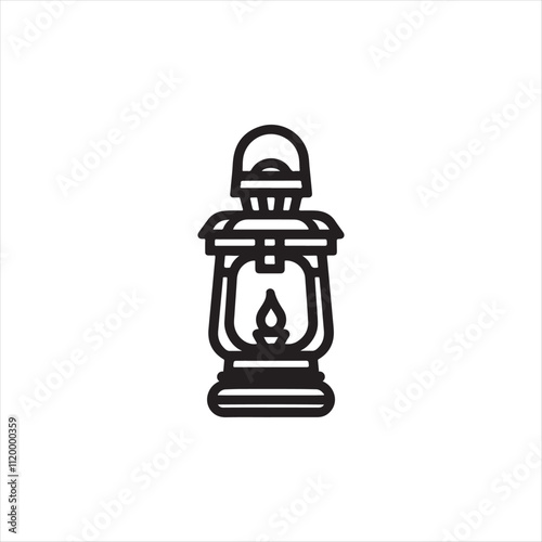 vintage oil lantern, silhouette, minimalist design, black and white, centered composition, traditional kerosene lamp, flat illustration, simplistic, isolated on white background
