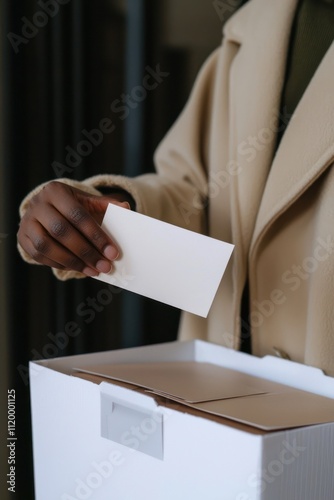 A person putting a voting card into a ballot box.