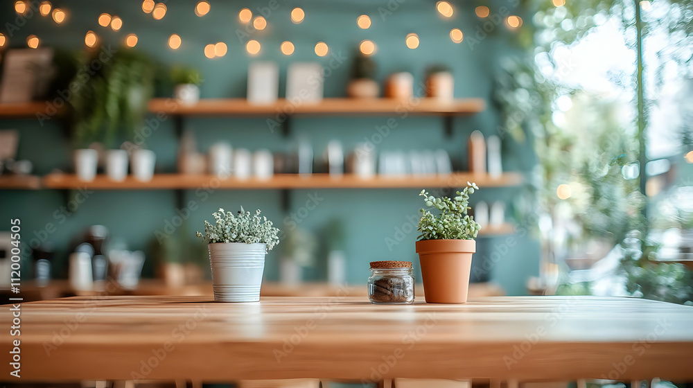 Cozy Cafe Illustration Plants Table Cozy Cafe Illustration Plants Table