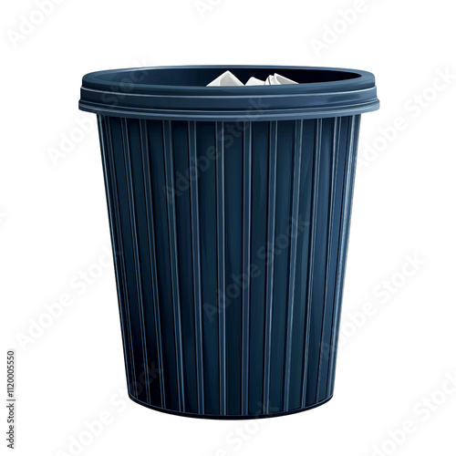 Wallpaper Mural blue plastic trash bin with ribbed design, containing crumpled white paper, isolated on transparency background Torontodigital.ca