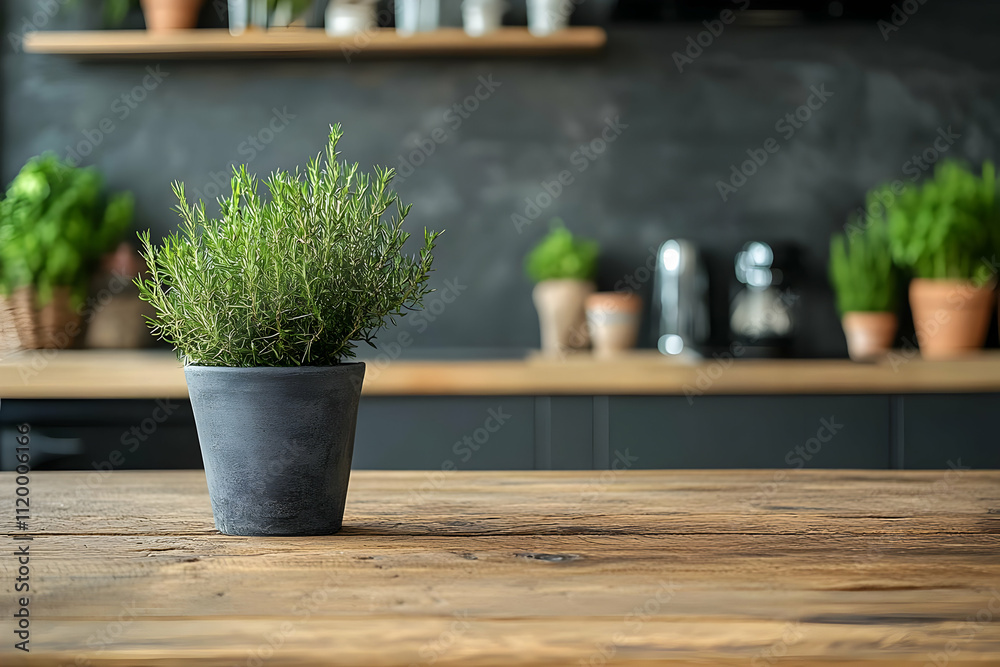 Rosemary Plant on Rustic Wooden Table Rosemary Plant on Rustic Wooden Table