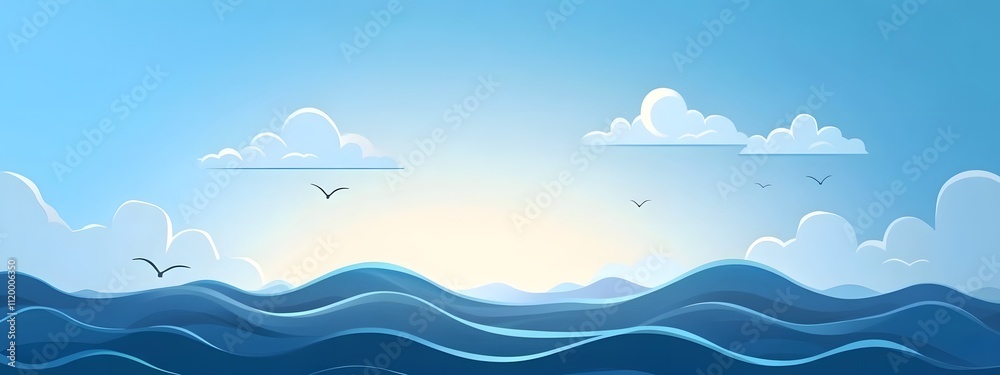 Flat vector illustration of blue ocean waves, simple flat design with a solid background Flat vector illustration of blue ocean waves, simple flat design with a solid background