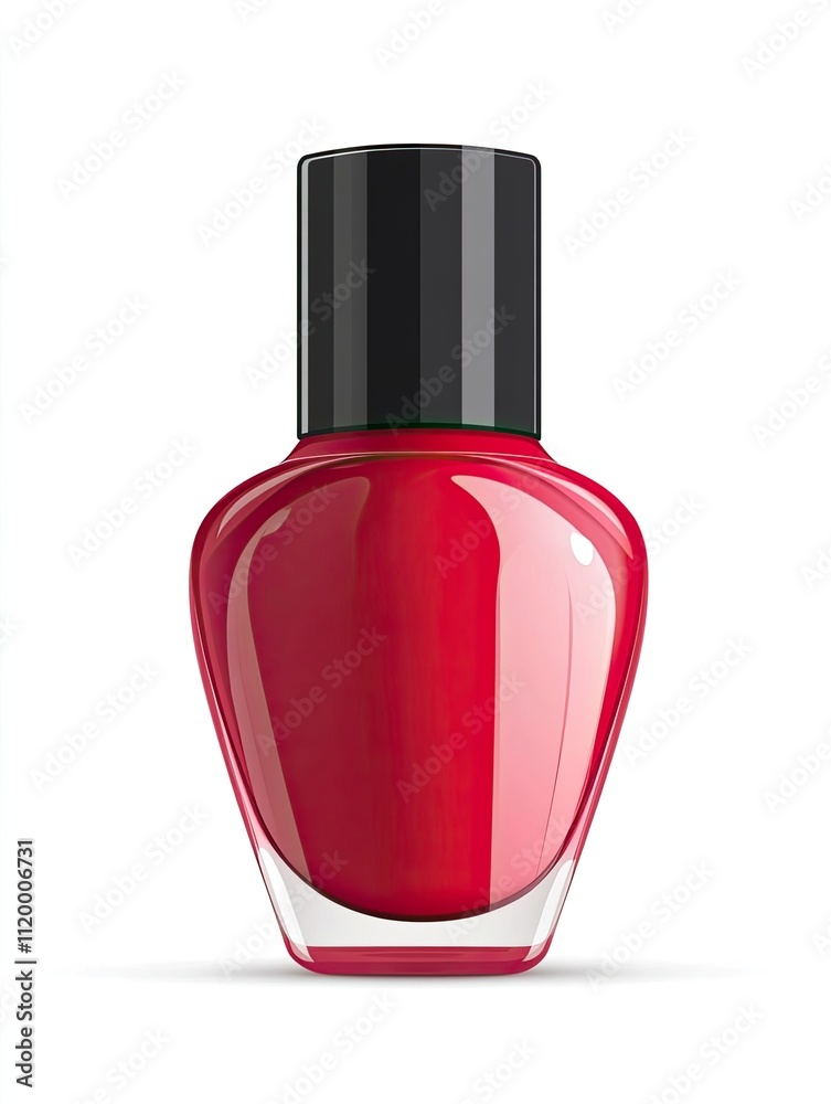 pink strawberry empty nail polish bottle beauty concept illustration. Mockup template on white background.