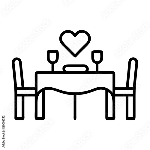 romantic dinner table Outline Icon, valentine icon - Black outline icon of romantic dinner table symbolizing valentines day, holidays, and festive in simple design 