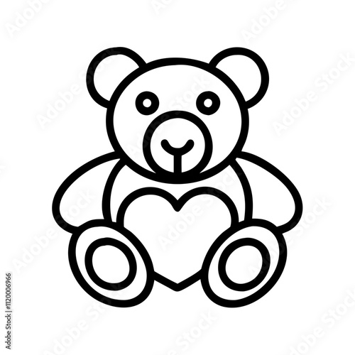 teddy bear with heart Outline Icon, valentine icon - Black outline icon of teddy bear with heart symbolizing valentines day, holidays, and festive in simple design 