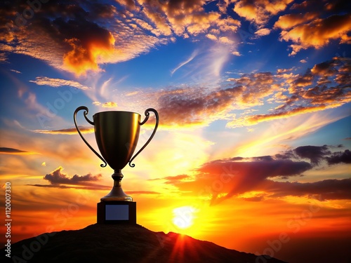 Silhouette of a Trophy Against a Sunset, Symbolizing Achievement and Success in a Competitive Environment, Ideal for Celebrating Victories and Milestones in Life and Business photo