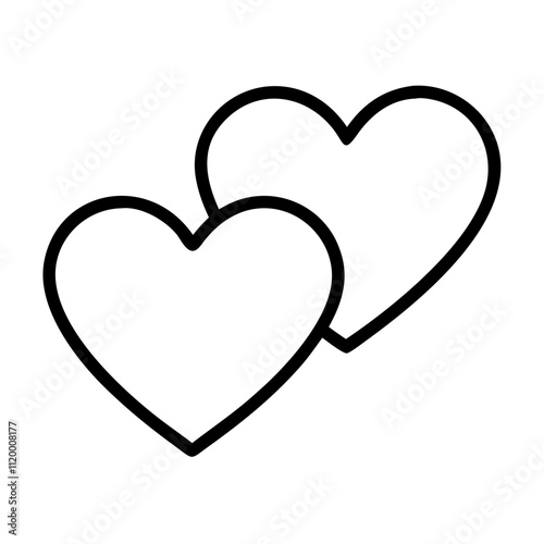 double heart Outline Icon, valentine icon - Black outline icon of double heart symbolizing valentines day, holidays, and festive in simple design 