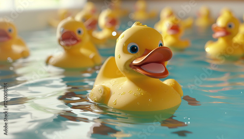 The dancing rubber duckies held a synchronized swimming competition in the bathtub photo