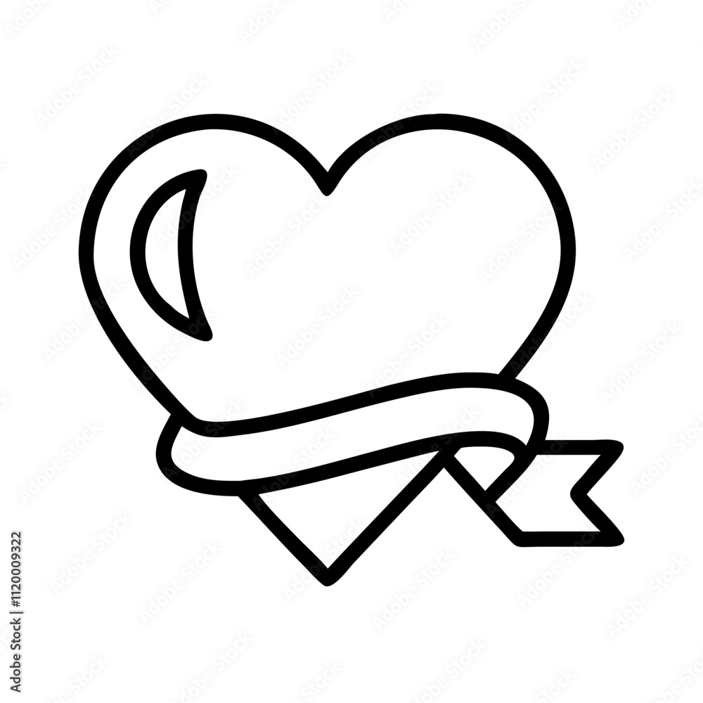 heart with ribbon Outline Icon, valentine icon - Black outline icon of heart with ribbon symbolizing valentines day, holidays, and festive in simple design heart with ribbon Outline Icon, valentine icon - Black outline icon of heart with ribbon symbolizing valentines day, holidays, and festive in simple design