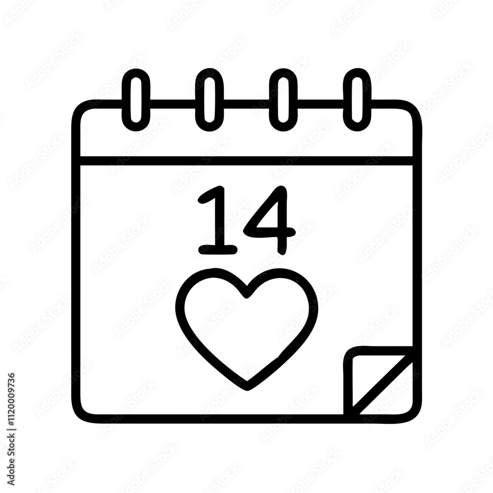 love calendar february 14 Outline Icon, valentine icon - Black outline icon of love calendar february 14 symbolizing valentines day, holidays, and festive in simple design 