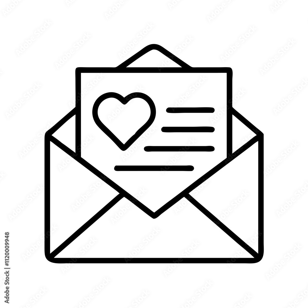 love letter Outline Icon, valentine icon - Black outline icon of love letter symbolizing valentines day, holidays, and festive in simple design love letter Outline Icon, valentine icon - Black outline icon of love letter symbolizing valentines day, holidays, and festive in simple design