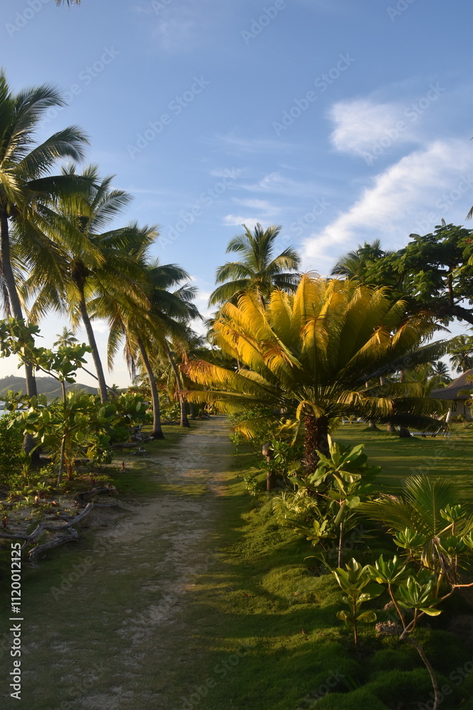 Orange Sunset over the Pacific Ocean at Malalo Island in Fiji