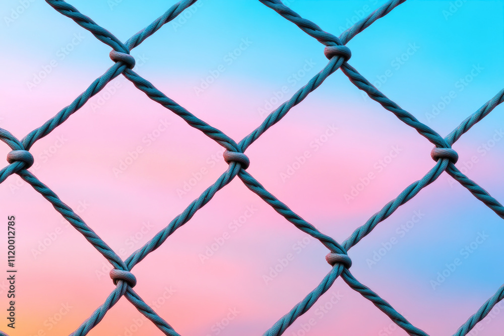 Interwoven Netting at Sunset, intricate patterns and textures highlighted by a warm, serene sunset glow creating a captivating atmosphere Interwoven Netting at Sunset, intricate patterns and textures highlighted by a warm, serene sunset glow creating a captivating atmosphere