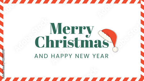 Merry Christmas and happy new year concept with santa hat, minimal digital illustration, greeting card, background for holidays
