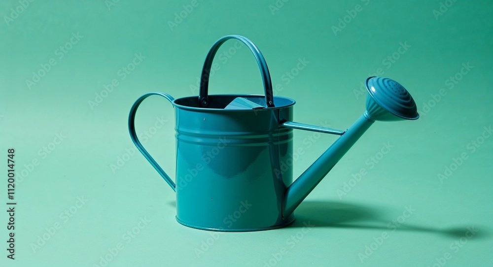 Metal watering can on Cyan background design
