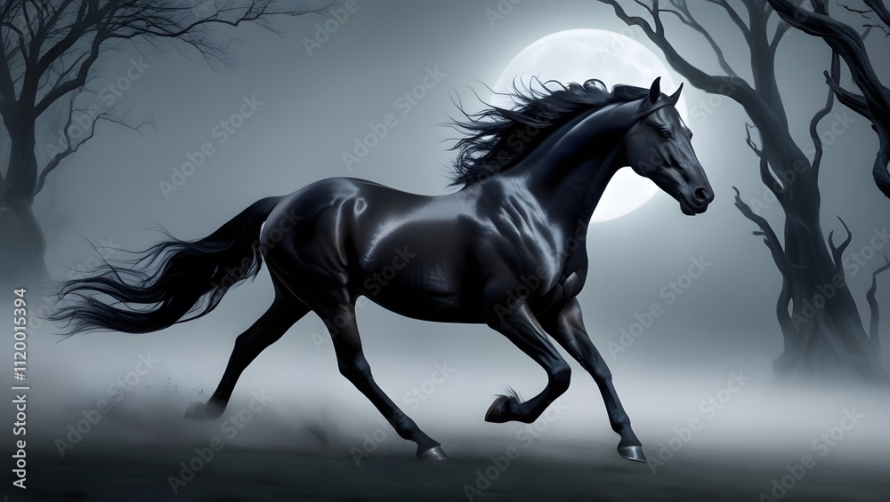 Graceful Horse Running with Flowing Mane, generative AI Graceful Horse Running with Flowing Mane, generative AI