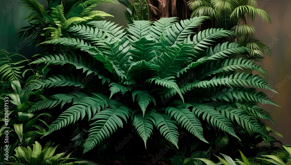 A luxuriously verdant forest scene, a majestic jungle fern unfurls its lush. A luxuriously verdant forest scene, a majestic jungle fern unfurls its lush.