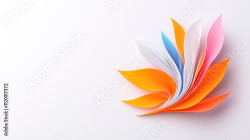 Colorful paper petals arranged artistically on a white background.