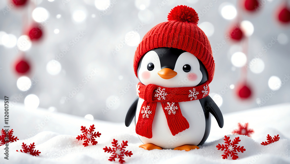 A jolly snowman, sporting a festive red hat, stands tall amidst a winter wonderland