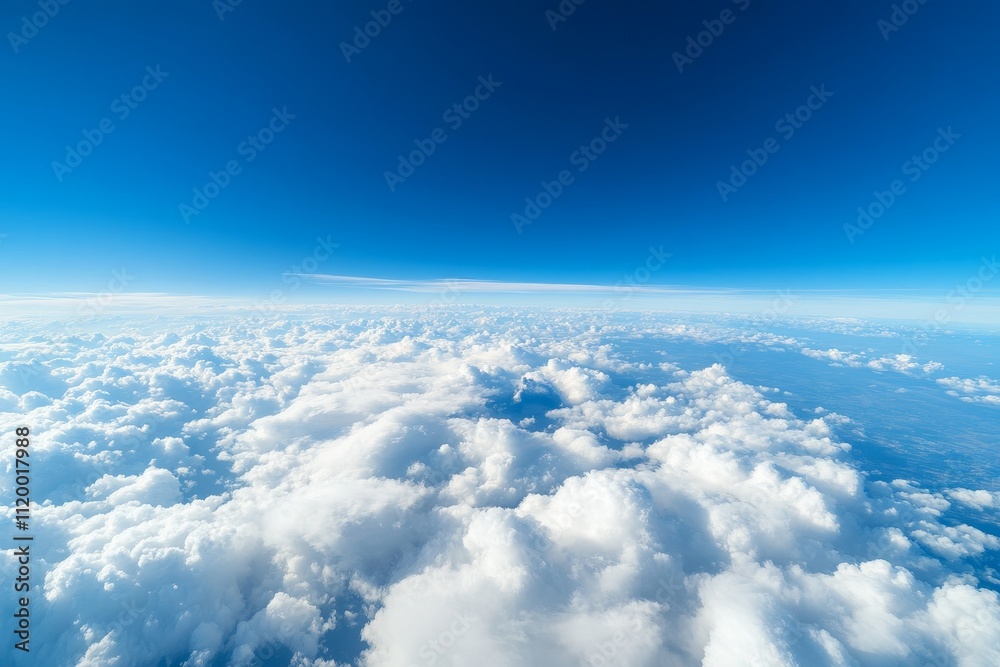 Expansive view above bright white clouds on a clear blue sky during daytime Expansive view above bright white clouds on a clear blue sky during daytime